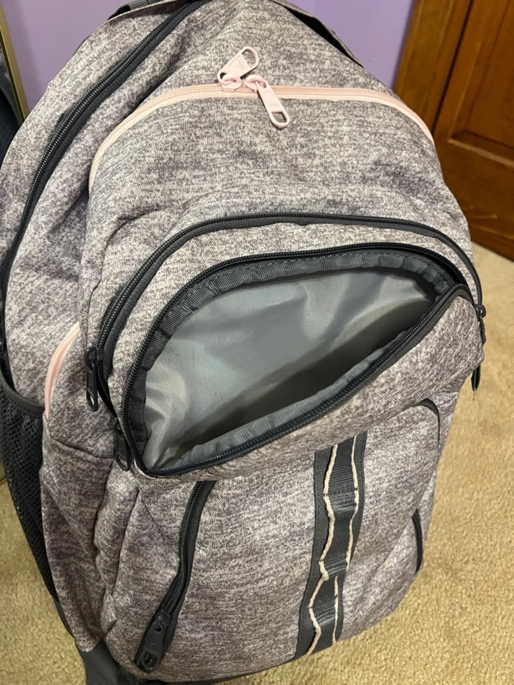 Adidas Gray Backpack with Light Pink Trim - Picture 6 of 8